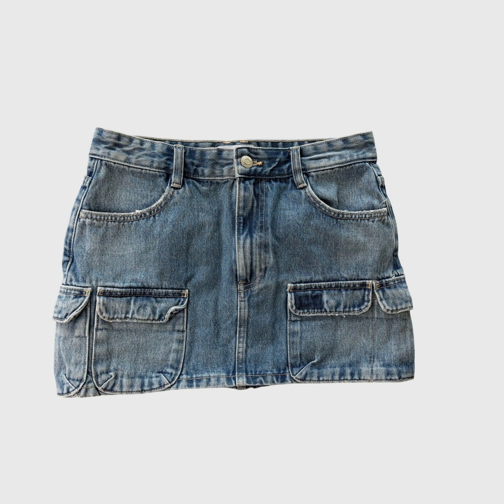 Zara Denim Cargo Skirt Womens S Blue Mini Y2K Utility Pockets